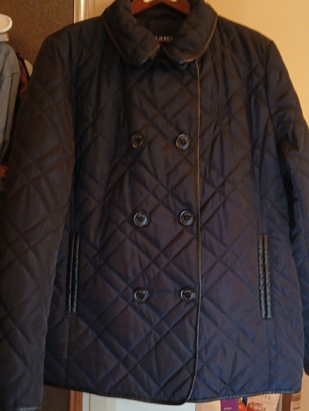 Lauren Ralph Lauren Quilted Navy Double-Breasted Pea Coat, Sz.XL